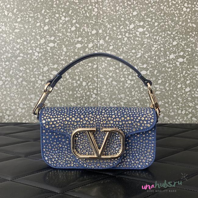 Valentino Garavani Loco Small VLOGO Denim Blue Shoulder Bag - 19x10.5x5cm - 1