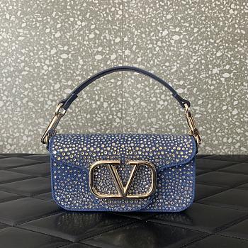 Valentino Garavani Loco Small VLOGO Denim Blue Shoulder Bag - 19x10.5x5cm