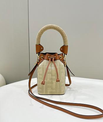 Fendi Women Mon Tresor Natural Straw Mini-bag with FF Embroidery - 12×18×10CM