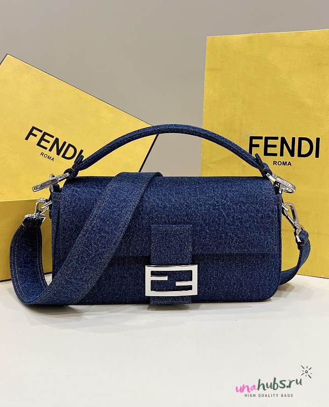 Fendi Baguette Blue Denim Bag - 26-5-15CM - 1