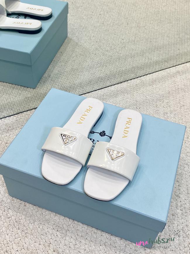 Prada Leather White Slides - 1