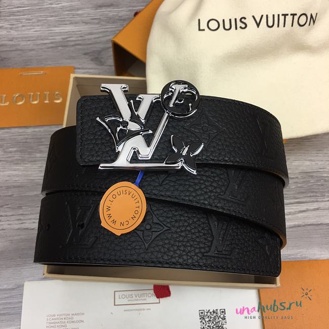 Louis Vuitton Black Belt Flower Monogram Logo - 1