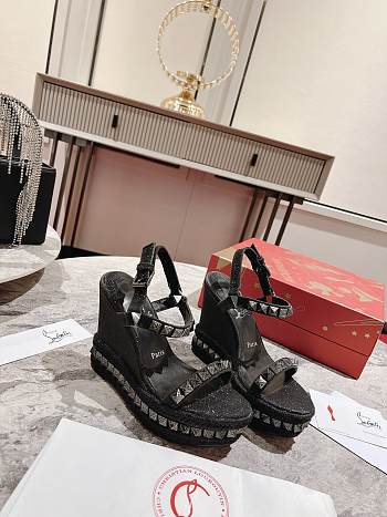 Christian Louboutin Pyraclou 110 studded leather wedge sandals black