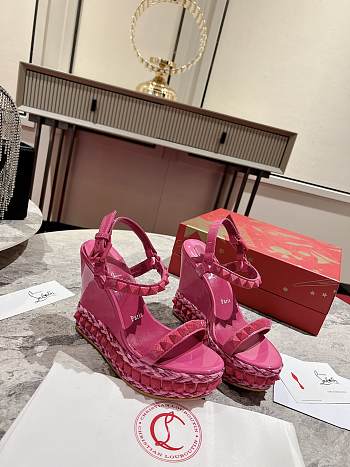 	 Christian Louboutin Pyraclou 110 studded leather wedge sandals pink