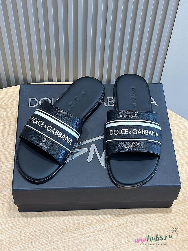 Dolce&Gabbana Black Leather Men Slides - 1