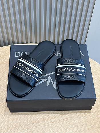 Dolce&Gabbana Black Leather Men Slides
