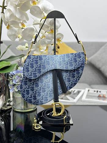 Dior Saddle Denim Blue Oblique Bag - 25.5 x 20 x 6.5 cm