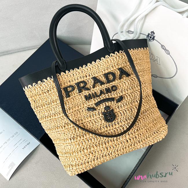 Prada Raffie Beige and Black Tote - 25×26×15cm - 1