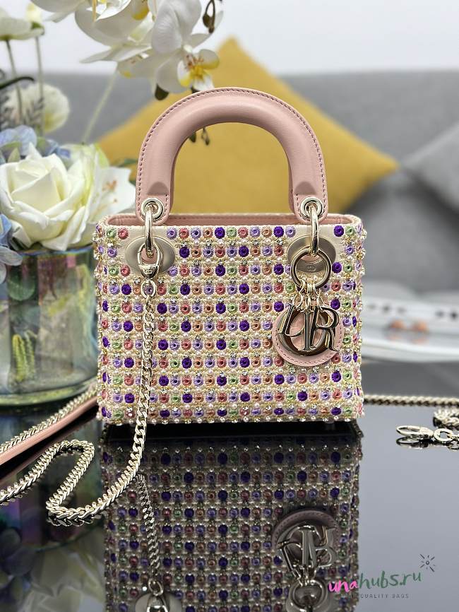 	 Dior Lady Pink and Pearl Bag - 17x7x15cm - 1