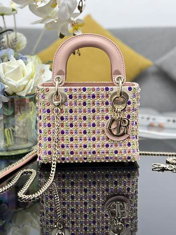 	 Dior Lady Pink and Pearl Bag - 17x7x15cm