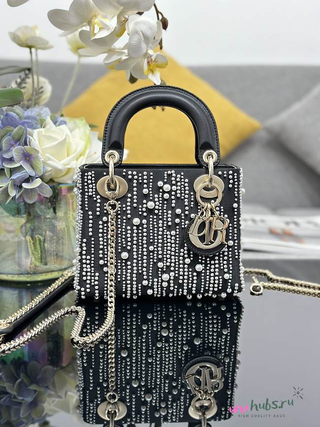 	 Dior Lady Black And Pearl Bag - 17x7x15cm - 1