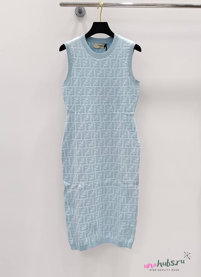 Fendi Blue FF Motif Sleeveless Body Dress - 1