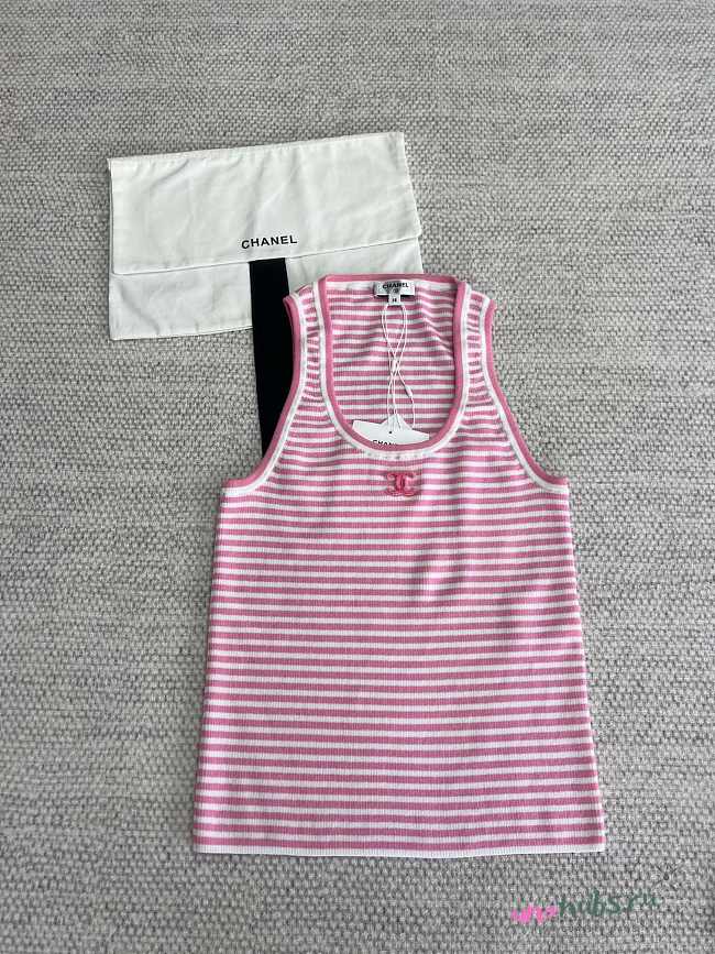 Chanel Women Tank Top Pink Stripped  - 1