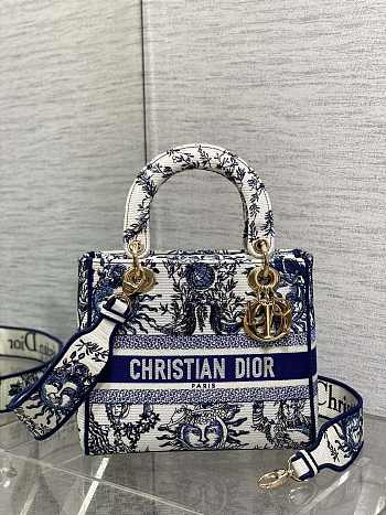 	 Dior Lady Medium D-Lite Embroidery Blue Bag - 24*11*20cm