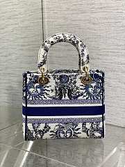 	 Dior Lady Medium D-Lite Embroidery Blue Bag - 24*11*20cm - 6