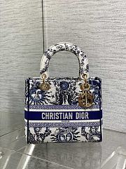 	 Dior Lady Medium D-Lite Embroidery Blue Bag - 24*11*20cm - 4