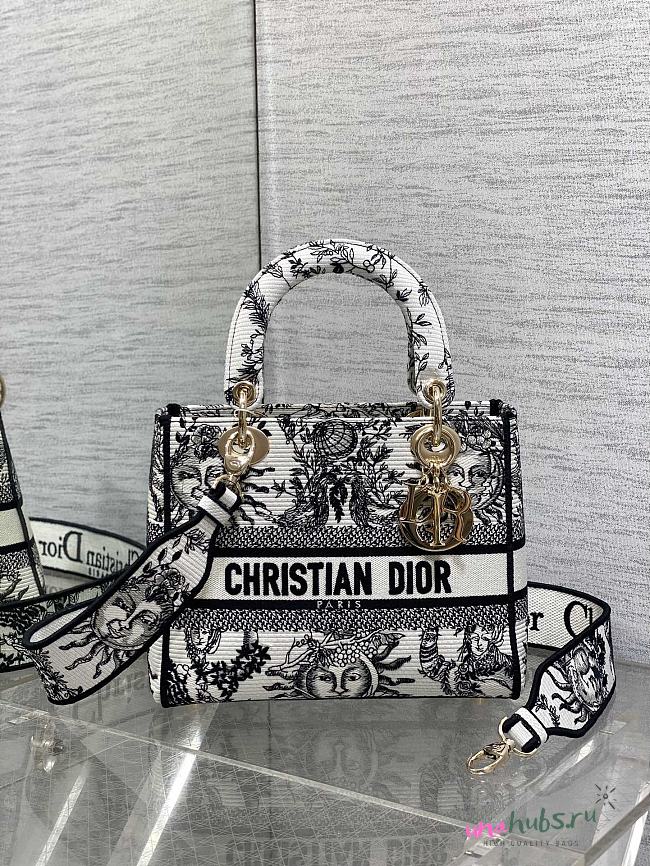 	 Dior Lady Medium D-Lite Embroidery Black Bag - 24*11*20cm - 1