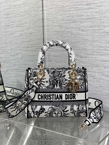 	 Dior Lady Medium D-Lite Embroidery Black Bag - 24*11*20cm