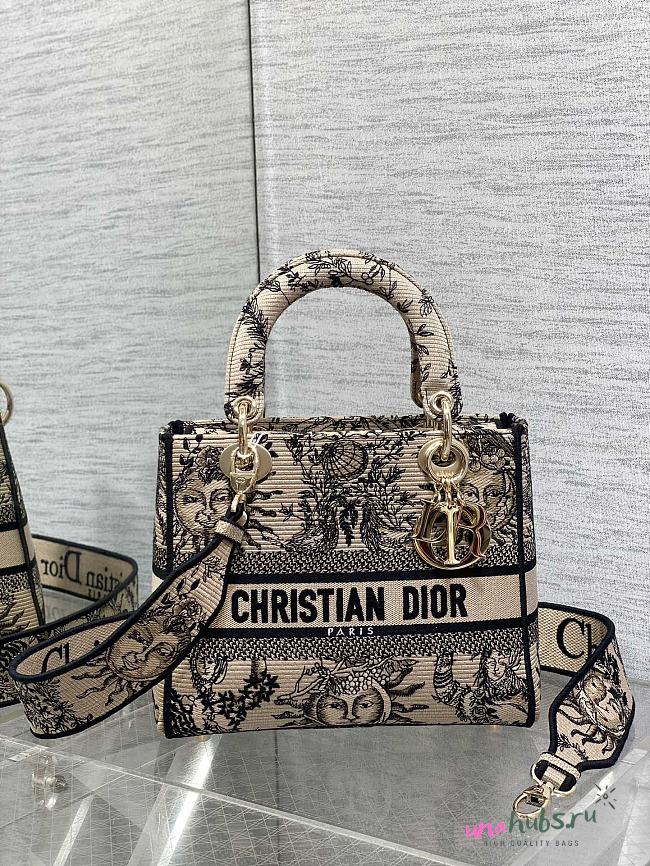 	 Dior Lady Medium D-Lite Embroidery Brown Bag - 24*11*20cm - 1