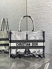 Dior Medium Book Tote Black And White Effei Tower Embroidery - 1