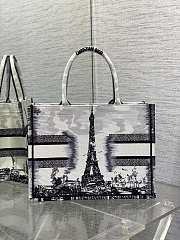 Dior Medium Book Tote Black And White Effei Tower Embroidery - 3