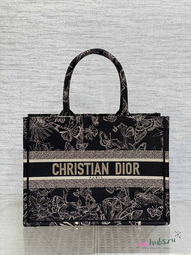 Dior Medium Book Tote Black Butterflies Embroidery - 1