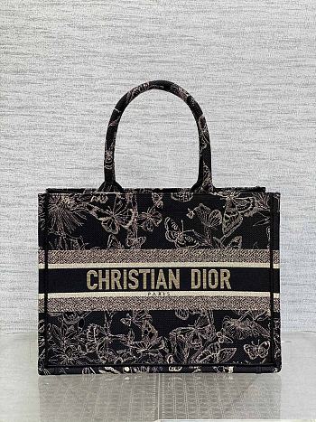 Dior Medium Book Tote Black Butterflies Embroidery