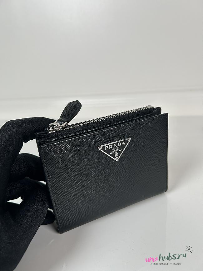 	 Prada Black Saffiano Card Holder Silver Hardware - 1