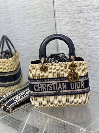 Dior Medium Lady Dior Wicker Oblique Jacquard Bag - 24*12*20cm