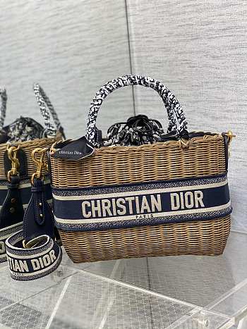 	 Dior Large Lady Dior Wicker Oblique Jacquard Brown Bag - 28*21*12cm