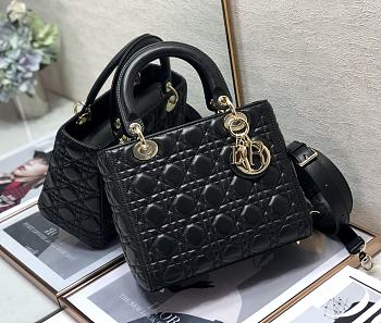 	 Dior Lady Medium Black Cannage Lambskin - 24 x 20 x 12 cm