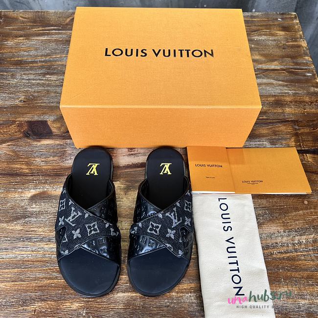 Louis Vuitton Monogram Black Slides - 1