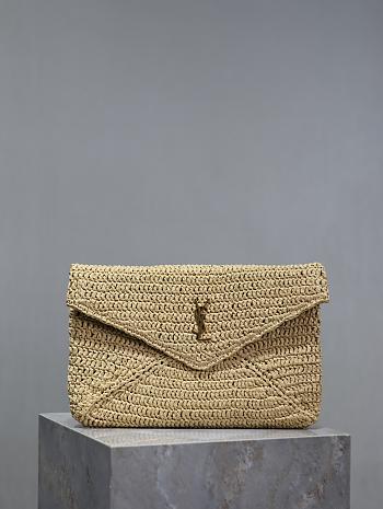 YSL Natural Raffia Cassandre Envelope - 29.5×18×4.5cm