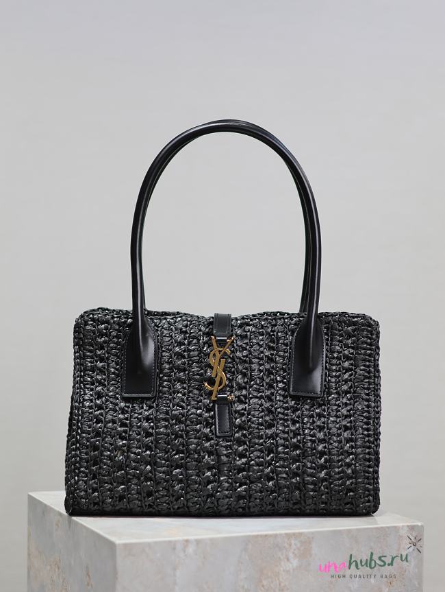 YSL PANIER RECTANGULAR IN RAFFIA AND AGED LEATHER - 29×21×9cm - 1