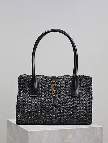 YSL PANIER RECTANGULAR IN RAFFIA AND AGED LEATHER - 29×21×9cm