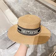 Dior Bobby Large Brim Hat Straw with Beige and Black Embroidered Band - 3