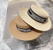 Dior Bobby Large Brim Hat Straw with Beige and Black Embroidered Band - 1