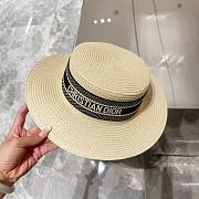 Dior Bobby Large Brim Hat Straw with Beige and Black Embroidered Band - 2