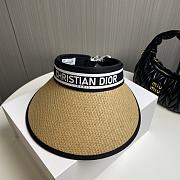 Dior Ocean Visor with Mitzah Straw with Blue and White Embroidered Band  - 2