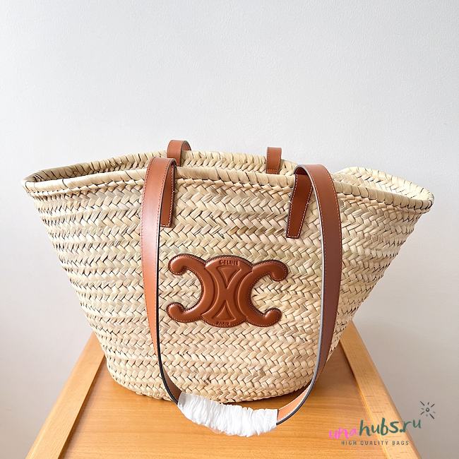 Celine raffia tote bag in beige and brown - 49 X 26.5 X 28.5cm - 1