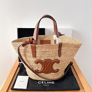 Celine raffia tote bag in beige and brown - 21.5 X 22 X 13cm