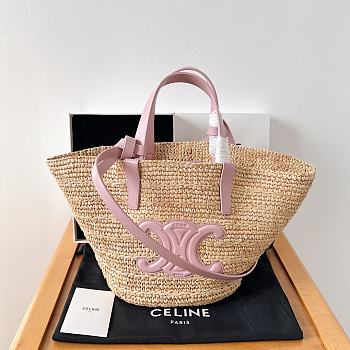 	 Celine raffia tote bag in beige and pink - 21.5 X 22 X 13cm