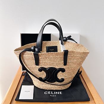 	 Celine raffia tote bag in beige and black - 21.5 X 22 X 13cm