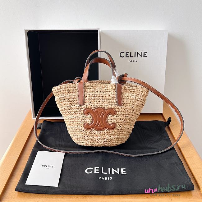 Celine raffia tote bag in beige and brown - 22 X 15.5 X 9.5cm - 1