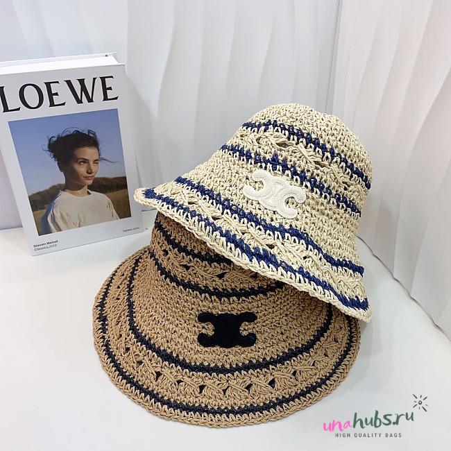 Celine Stripped Raffia Bucket Hat - 1