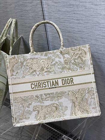 	 Dior Book Tote Large Ivory And Gold Toile De Jouy Embroidery