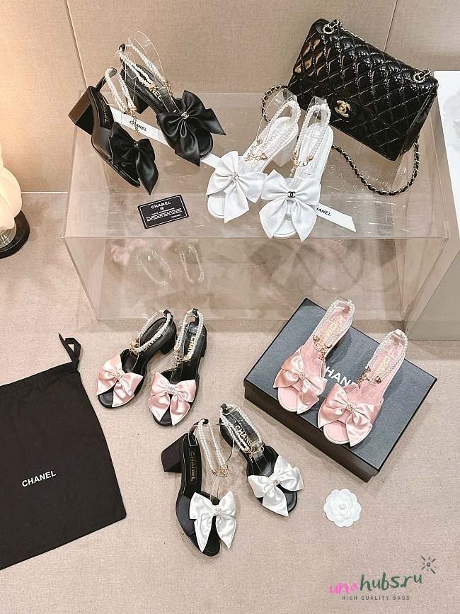 Chanel Pearl Heel Sandals With Ribbon - 1