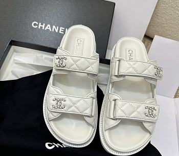 Chanel Dad Sandals Velcro White Quilted Lambskin Leather 