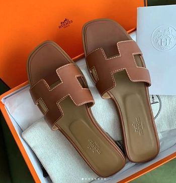 Hermes Oran Brown Slides EU36