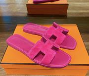 Hermes Oran Pink Suede Leather Slides - 1